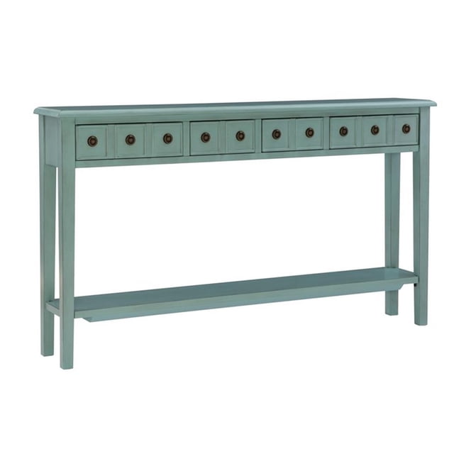 Pemberley Row Wood Teal Blue Console Table Rectangular Slimline 60" Unassembled