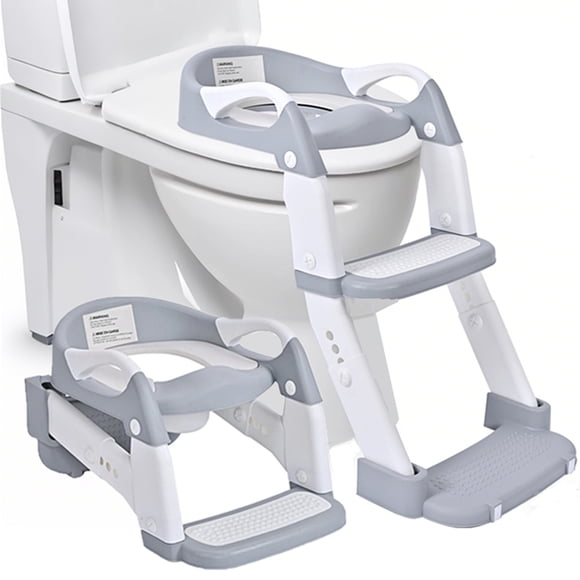 2-in-1 Foldable Baby Potty Seat & Training Toilet, 5 Height Adjustable Toddler Toilet Seat with Anti-Slip Step Stool and Soft Padded Cushion
