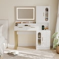 thumbnail image 2 of GloryStar Coiffeuse de 45 Pouces avec Design Cannelé, Miroir Éclairé avec 3 Réglages de Couleur, Grand Rangement d'Armoire et de Tiroir, Station de Recharge, 2 of 7