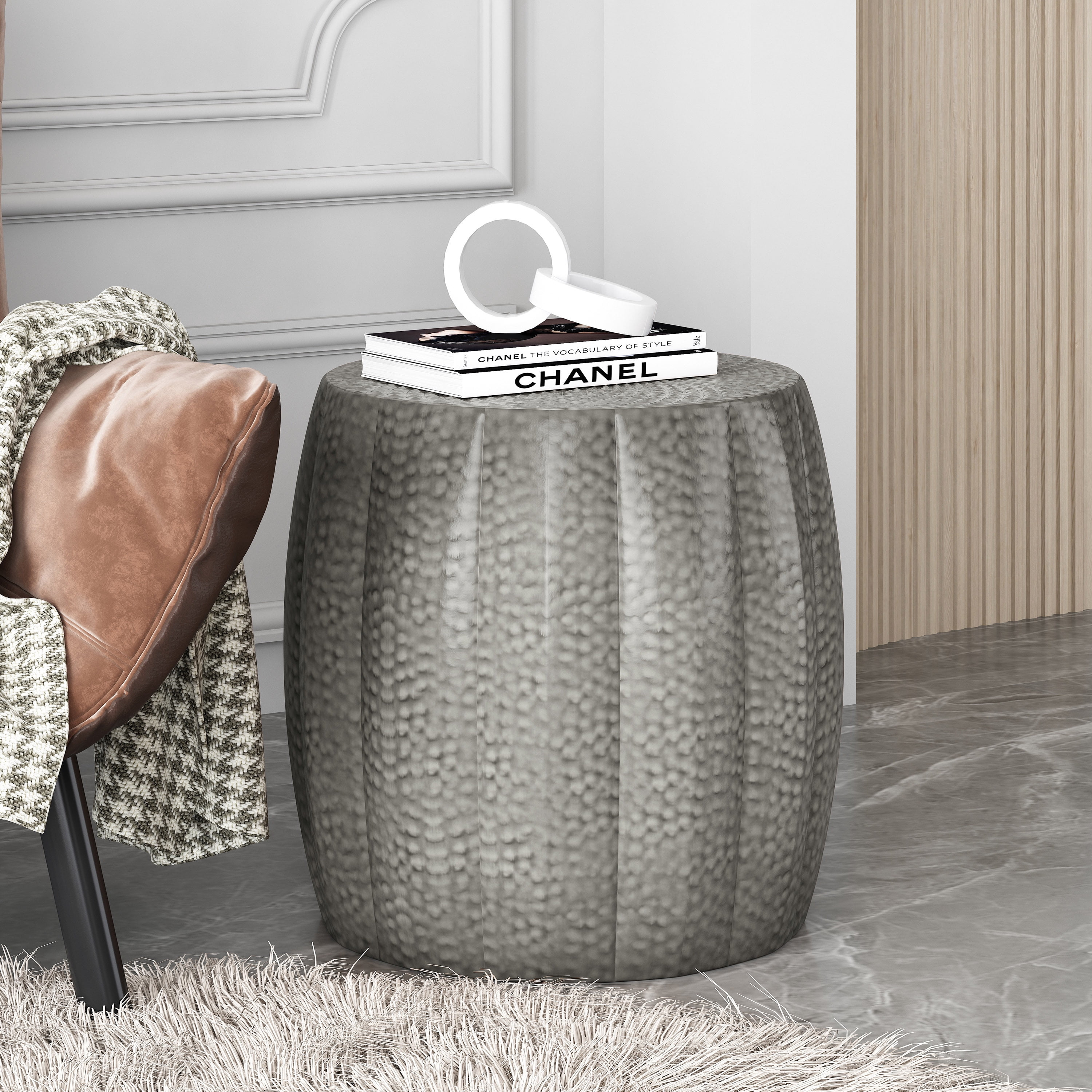 Sparling Modern Iron Mandala Pumpkin Side Table, Brushed Antique Silver