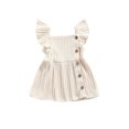 thumbnail image 1 of Fortune Robe Côtelée pour Bébés Filles Couleur Unie Manches Volantes Volants Robe Trapèze, 1 of 8