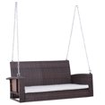 thumbnail image 1 of Outsunny 2-Person Outdoor Rattan Porch Swing with Cushion and Steel Chains, Beige, 1 of 10