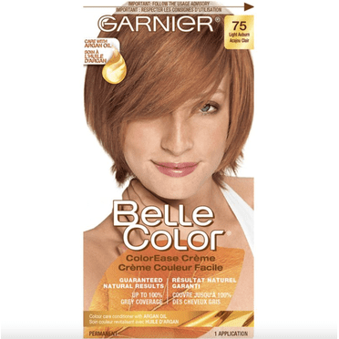 Garnier Belle Color Coloration Permanente, 75 Acajou Clair, Couverture du Gris à 100%, Enrichi aux Huiles d'Argan et de Germe de Blé - 1 Application