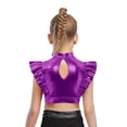 thumbnail image 2 of Hansber Kids Girls Ruffle Crop Tops Shiny Mesh Patchwork Hip Hop Street Dance Tops Performance Costume Purple 12, 2 of 5