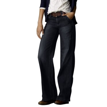 Bmisegm Women's Vintage Fashion Casual Straight Leg Wide Leg Jeans, Black, XXXL
