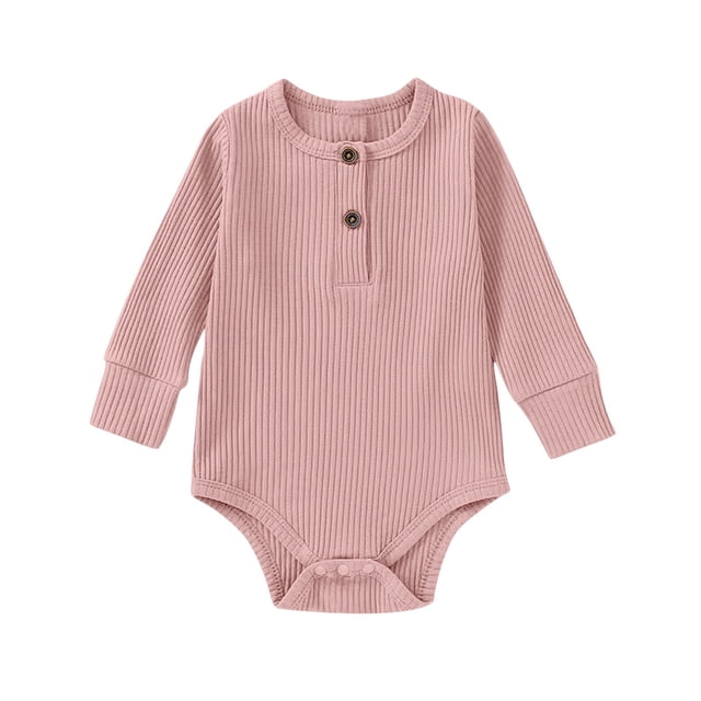 tarylea Toddler Baby Clothes Long Sleeve Crew Neck Button Rompers Solid Color Ribbed Outfits Casual Comfy Fall Outwear Jumpsuits for 0-24 Months