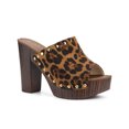 thumbnail image 1 of BLISSFUL STEP Women's Shoes Platform Chunky Heels Open Toe Rivet Faux Suede Slides Sandals Leopard 5.5, 1 of 7