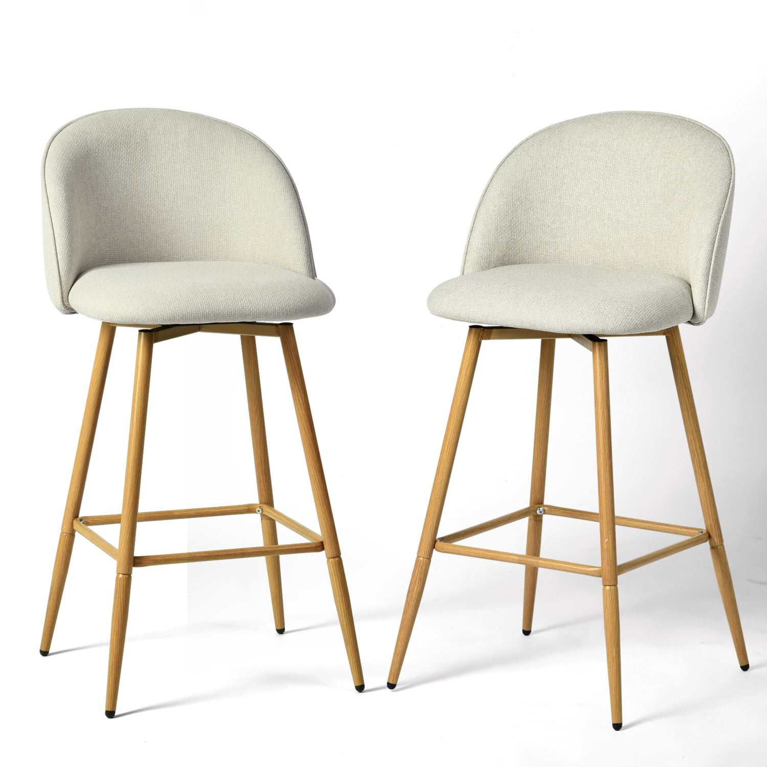 Homy Casa Set of 2 Swivel Bar Stools, Adjustable Height Fabric Barstools with Back and Metal Base, Beige