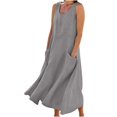 thumbnail image 1 of CHOK Robes Décontractées pour Femmes Couleur Unie Sans Manches Coton Lin Poches Longue Robe Dames Plage Été Robes, 1 of 8