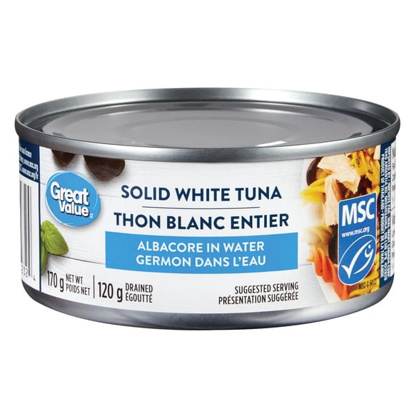 Thon blanc entier Great Value, germon dans l’eau