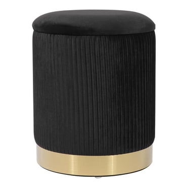 TOV Furniture Zoe Pouf de Rangement en Velours de Style Transitionnel, 14,2 Po H, Noir
