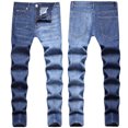 thumbnail image 1 of TIMIFIS Jeans pour Hommes Coupe Classique Régulière Jean en Coton Tendance Mode Micro Élastique Coupe Ajustée à Cordon Élastique Petite Jambe Droite-Bluefall, 1 of 1