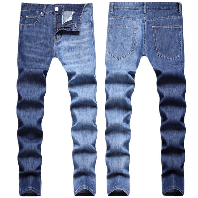 TIMIFIS Jeans pour Hommes Coupe Classique Régulière Jean en Coton Tendance Mode Micro Élastique Coupe Ajustée à Cordon Élastique Petite Jambe Droite-Bluefall