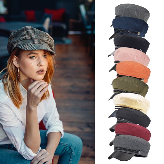 Baohd Bonnet Femme Mode Style Britannique Rétro Multicolore Garde au Chaud Doux Confortable Absorbant la Sueur Gris Laine Grise