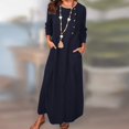 thumbnail image 2 of CHOK Robes d'Été Décontractées pour Femmes Robe Haute en Coton Lin Manches 3/4 Ample Légère Longue avec Poches, 2 of 6
