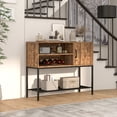 thumbnail image 4 of Gymax Buffet Bahut avec Prises de Courant et Ports USB Casiers à Vin et Étagères de Rangement Brun Rustique et Noir, 4 of 10