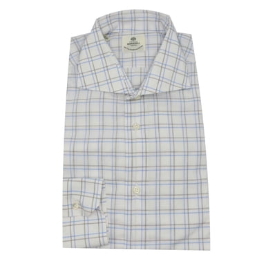 Borrelli Men's Sky / Tan Windowpane Dress Shirt - XL