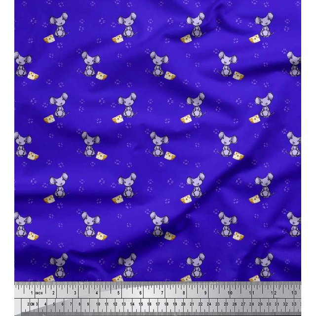 Soimoi Velvet Fabric Footprint,Cheese & Rat Kids Print Fabric by Yard 58 Inch Wide