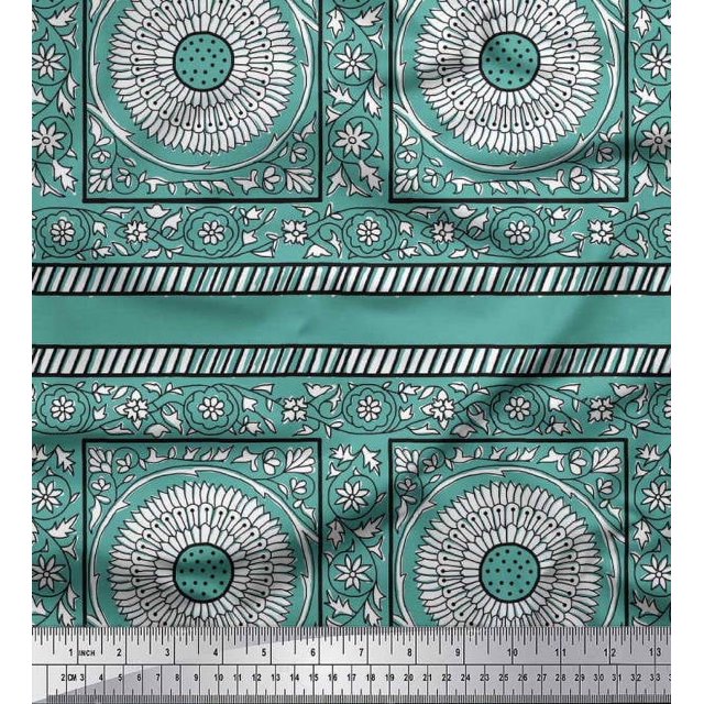 Soimoi Poly Georgette Fabric Leaves & Floral Block Print Fabric by The Yard 42 Inch Wide