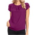 thumbnail image 1 of Chemise Décontractée pour Femme en Chiffon Uni à Manches Courtes et Col Rond, Blouse à Manches Courtes (Vin, 3TG), 1 of 6