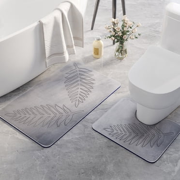 Fridja Liquidation d'Été Ensembles de Tapis de Salle de Bain 2 Pcs Antidérapants, Tapis de Bain Feuille pour Plancher de Salle de Bain Ensemble de 2, Tapis de Bain Ultra Doux et à Séchage Rapide, Tapis Lavables à la Machine pour Baignoire, Douche, Gris