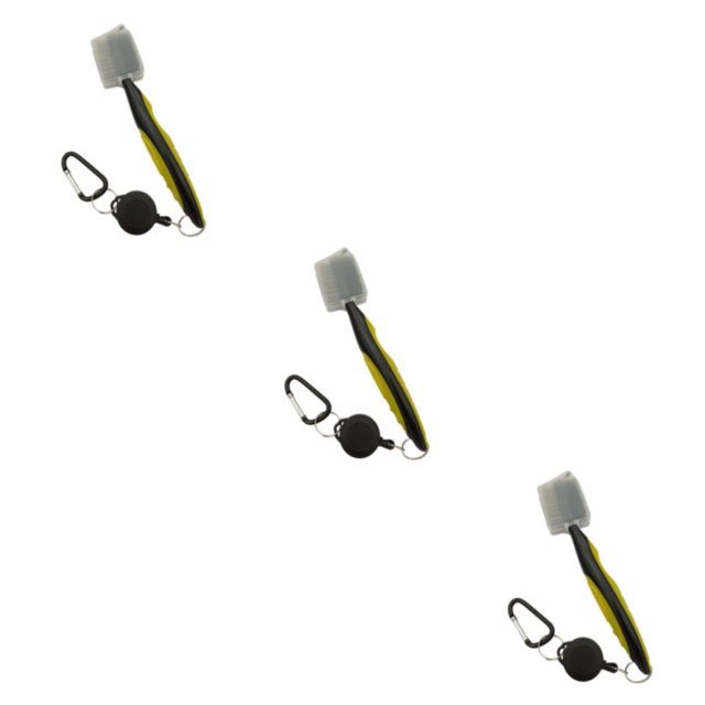 Ruiboury Golf Club Brush Portable Handheld Replacement Double-sided Ball Shoe Brushes Yellow with Lid 3Set