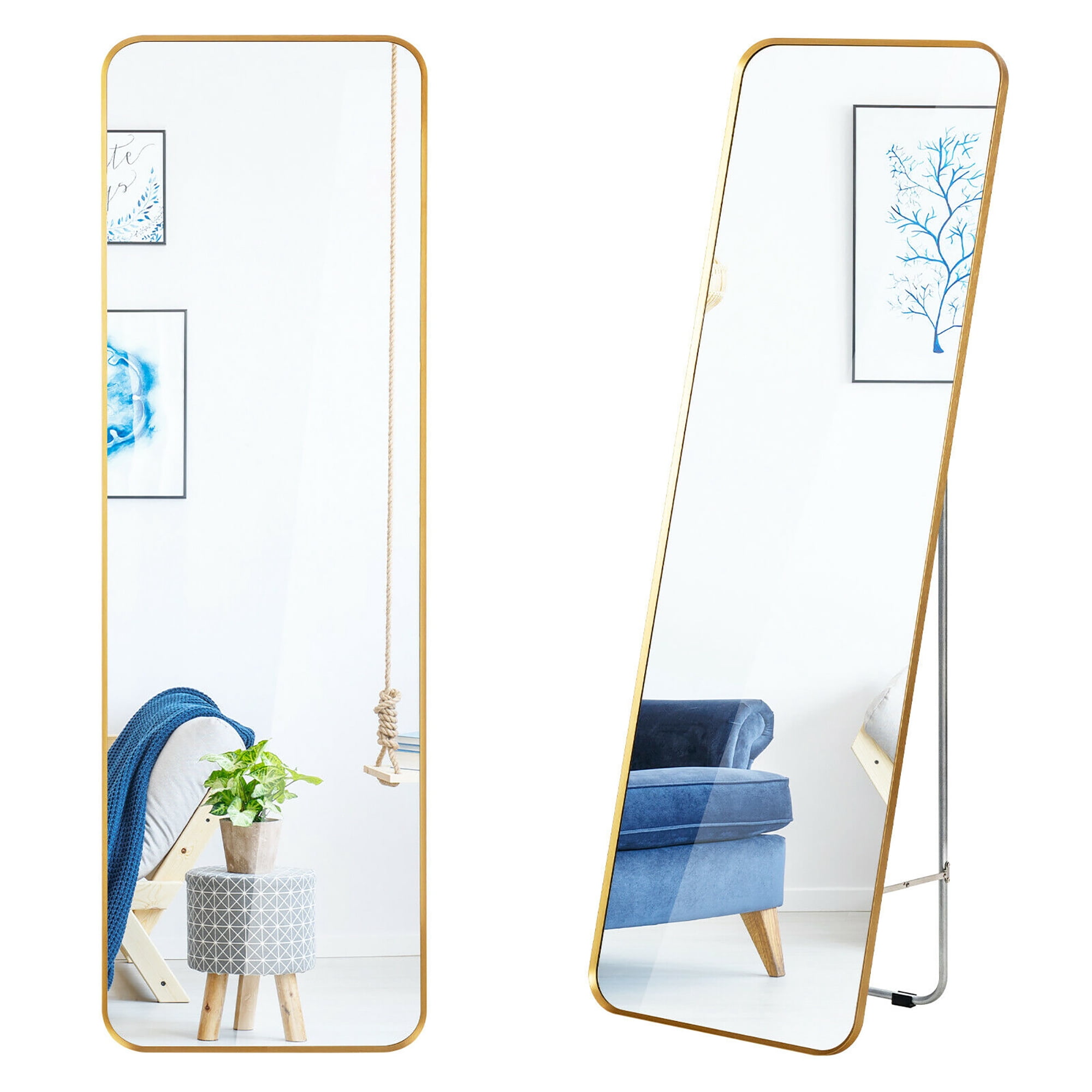 Costway Miroir Pleine Longueur Mural Suspendu avec Support Miroir Autoportant pour le Corps
