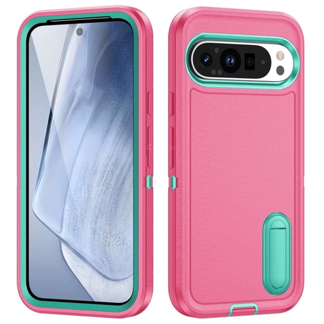 for Google Pixel 9 Pro Case, Google Pixel 9 Pro Phone Case with Built in Kickstand, Shockproof/Dustproof/Drop Proof Heavy Duty Military-Grade Rugged Protective Cover for Google Pixel 9 Pro,Rose Red