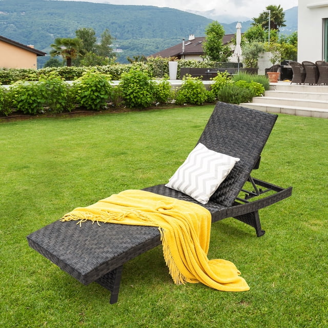 Costway 1PC Folding Patio Chaise Lounge Chair Outdoor Rattan Adjustable Recliner Quick Dry Foam All Weather