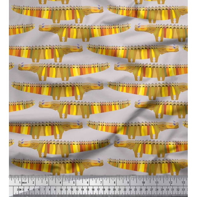 Soimoi Georgette Viscose Fabric Crocodile Kids Printed Fabric 1 Yard 42 Inch Wide