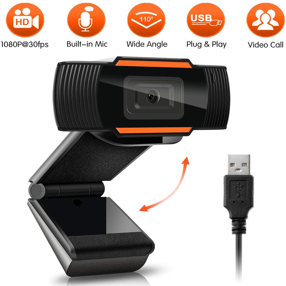 Webcam with Microphone  1080P HD Webcam with 180-Degree Wide View Angle  Webcam for Video Calling Recording Conferencing