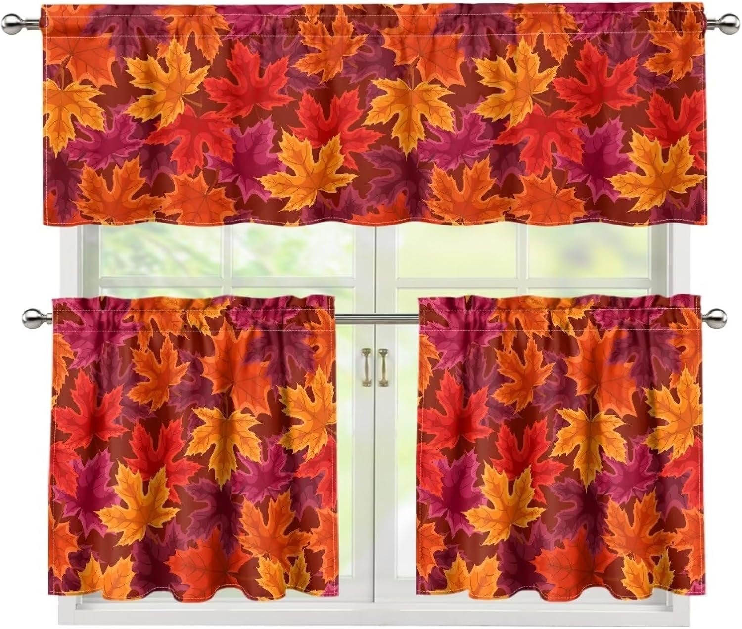 Maple Leave Kitchen Curtains and Valances Set,3 Piece Small Window Valance Sets Treatment Drapes for Kitchen, Bedroom, Living & Dining Room by Achim Home Decoration