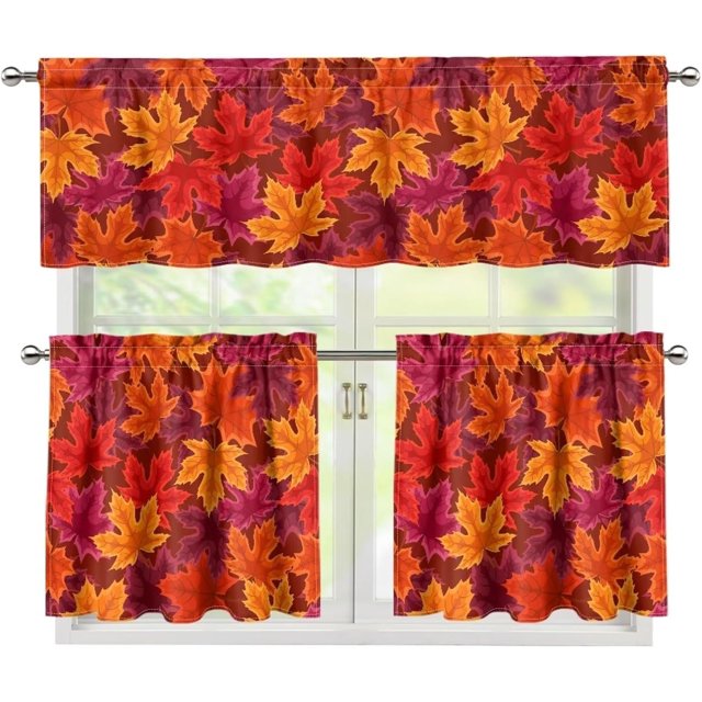 Maple Leave Kitchen Curtains and Valances Set,3 Piece Small Window Valance Sets Treatment Drapes for Kitchen, Bedroom, Living & Dining Room by Achim Home Decoration