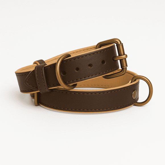 Dog Collar. Handmade Genuine Leather Dog Collar, Dark Brown with Black Inner Liner, Adjustable Buckle. Buddies Collars