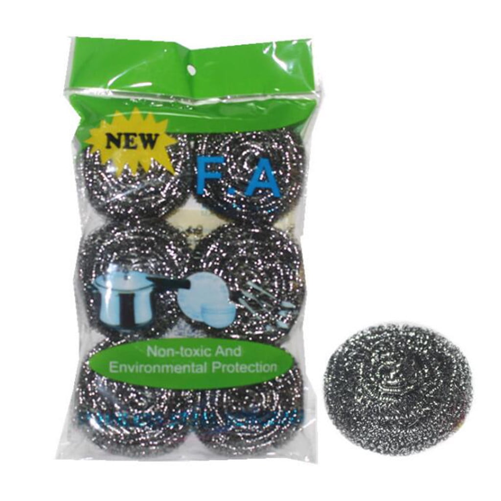 6PCs Stainless Steel Sponges Scrubbing Scouring Pad Steel Wire Scrubber Dish Washing Rack