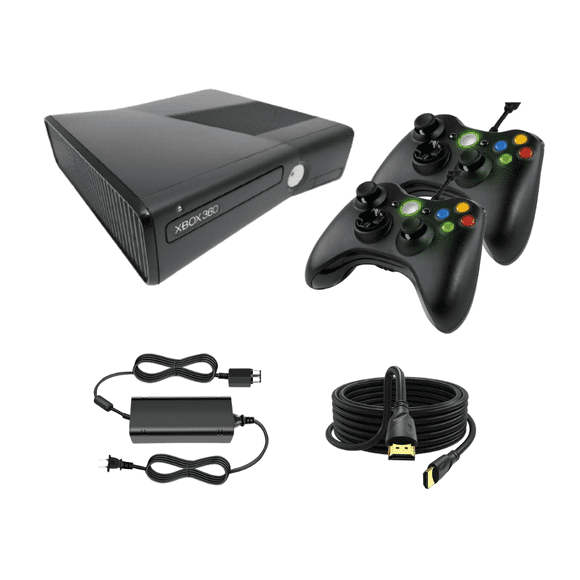 Microsoft Xbox 360 S 250GB Console de Jeu Ensemble avec 2 Manettes RetroFam, HDMI et Câble d'Alimentation - Remis à Neuf