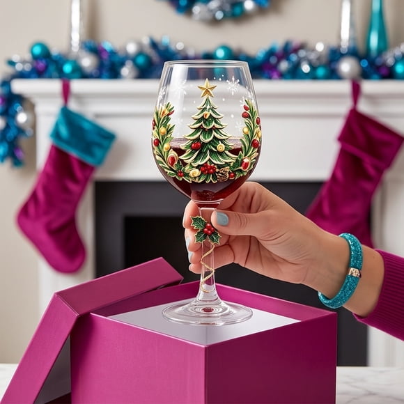 Ltvvegg Cadeaux de Noël Verres à Vin de Noël, Verres à Boire à Tige Élégants de 7 Po pour Fête de Noël Mariage Réception Décorations de Table