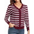 thumbnail image 2 of Cardigans pour Femmes à Manches Longues, Décontractés, Légers, Boutonnés, Col en V, Chandail d'Automne, Rayures Rouge Foncé, TG, 2 of 9