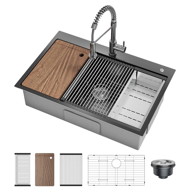 BeesClover Drop in Stainless Steel Sink, Single Bowl Top Mount Kitchen Sink