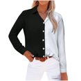 thumbnail image 1 of Timegard Womens Tops Lapel V-Neck Button Long Sleeve Color Block Shirts Work Casual Loose Tops Blouse, 1 of 4