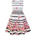 thumbnail image 1 of Robe Fille Noire Rayée Fleur Rose Robe d'Été 7-8 Ans, 1 of 6