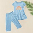 thumbnail image 4 of Chemises pour Filles, Ensemble Deux Pièces Été Col Rond Petit Imprimé Manches Courtes Manches Volantes Taille Élastique Pantalon Court, 4 of 5