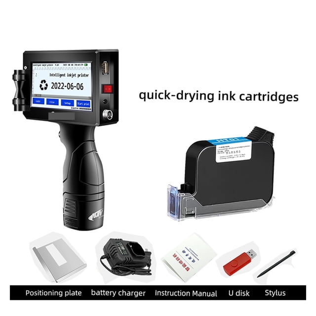 Anglais Imprimante à Jet d'Encre Portative 12,7 mm, Petite Machine de Codage d'Étiquettes Portable, Date de Production Code-Barres QR Logo Encre Permanente, Impression Multi-Format