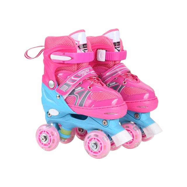 QualitChoice Lot de 2/lot Patins à Roulettes Réglables pour Enfants Filles Rose Roue Respirant et Bout à Tirer Rose Sans Paillettes