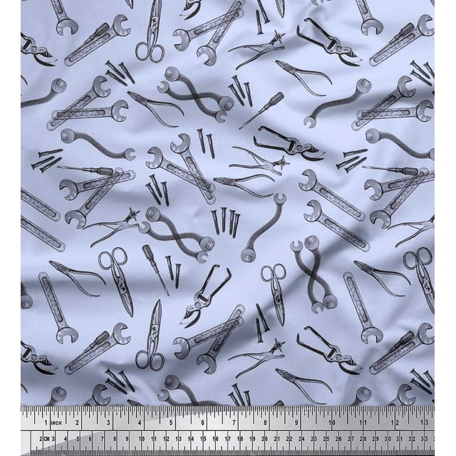 Soimoi Blue Heavy Canvas Fabric Tools Hardware Decor Fabric Printed Yard 58 Inch Wide