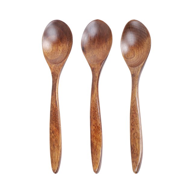 3Set Mini Wooden Spoon For Sugar Short Handle Brown 18x3.5x2cm