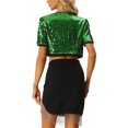 thumbnail image 3 of INSPIRE CHIC Cardigan Court de Fête à Paillettes pour Femme, Manches Courtes Bouffantes, Ouvert à l'Avant, m Vert, 3 of 6