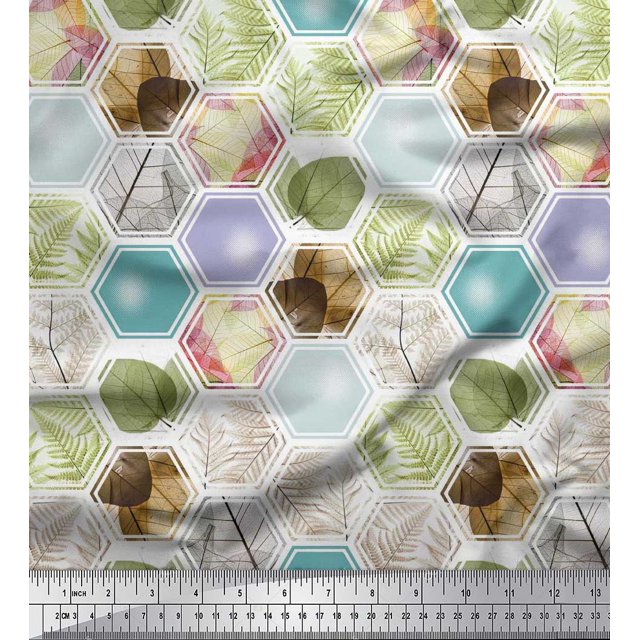 Soimoi Polyester Crepe Fabric Geometric & Leaves Patchwork Decor Fabric Printed Yard 42 Inch Wide