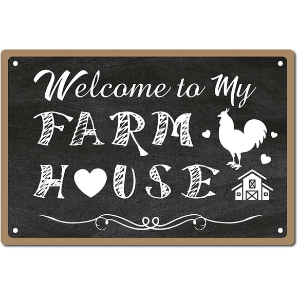 Funny Farm Signs Tin Plate Welcome to My Farm House Sign Black Plaque Vintage Funny Chicken Animals Retro Decorations for Farm Yard Farmhouse Home Wall Door Decor 8x12Inch