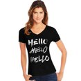 thumbnail image 1 of Hanes Tee-Shirt à Manches Courtes Col en V pour Femmes, TG, Hello Hello/noir, 1 of 1